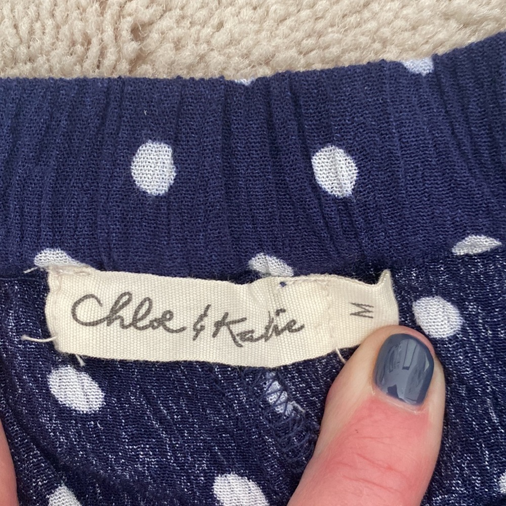 Chloe & Katie ruffled off shoulder blue/white polka dots shirt/blouse. - Picture 7 of 11